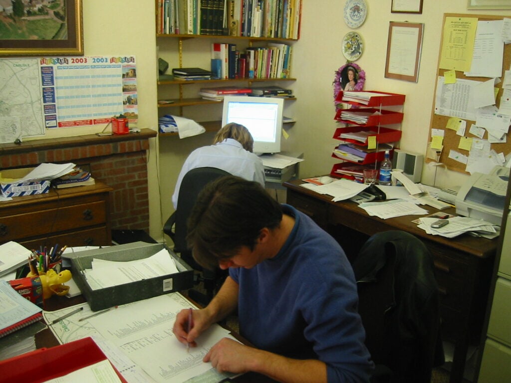 Rick Allan at the Brampton Skip Hire farm office in the early days of North West Recycling