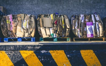 Compacted cardboard boxes on pallets